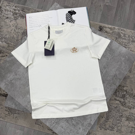 Prada Logo Embroidered T-Shirts Men's Women's in 2 Colors Reps UK Best Quality AAA Replica