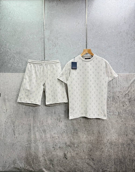 Louis Vuitton Monogram Embellished Men's T-Shirts & Shorts Set in 2 Colors Reps UK Best Quality Sale AAA Replica
