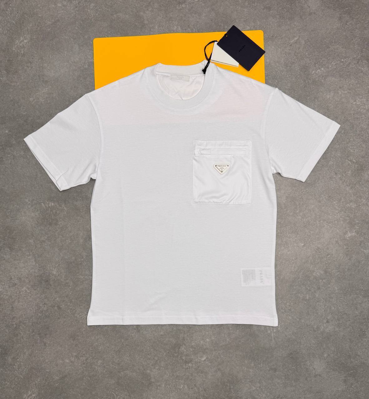 Prada Cotton Triangle Logo on Pocket T-Shirts Men's Women's in 2 Colors Reps UK Best Quality AAA Replica