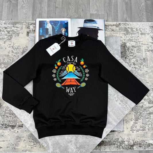 Casablanca "Casa Way" Mountain Artwork Graphic-Print Organic Cotton Crewneck Men's Women's Jumper in 2 Colors Reps UK Best Quality AAA Replica