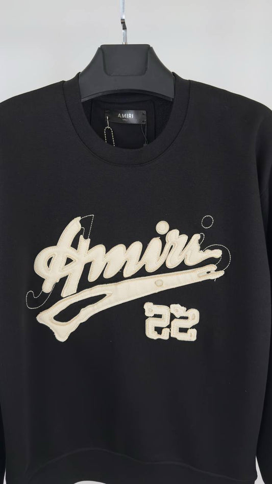 Amiri '22' Crewneck Men's Women's Jumper in Black Cotton Reps UK Best Quality AAA Replica