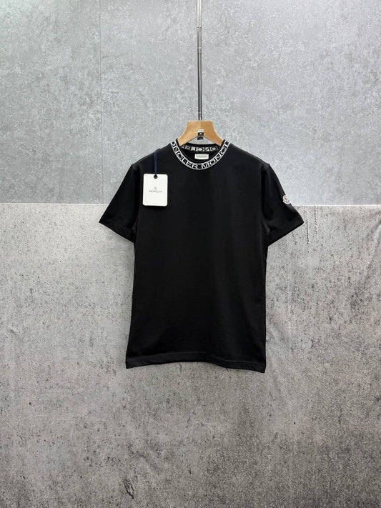 Moncler Collar Logo-Trimmed Cewneck Cotton T-Shirt Men's Women's in 2 Colors Reps UK Best Quality Sale AAA Replica