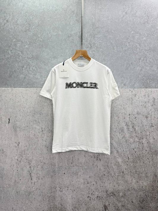 Moncler Blurred-Effect Logo Print Cotton T-Shirt Men's Women's in 2 Colors Reps UK Best Quality Sale AAA Replica