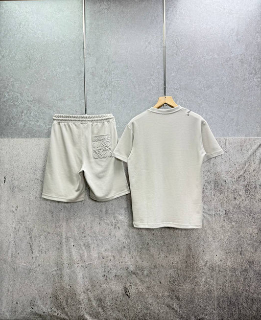 Loewe Relaxed Fit Anagram Embroidery Pocket Short Sleeve T-Shirts & Shorts Set in White Color Men's Reps Sale UK Best Quality AAA Replica