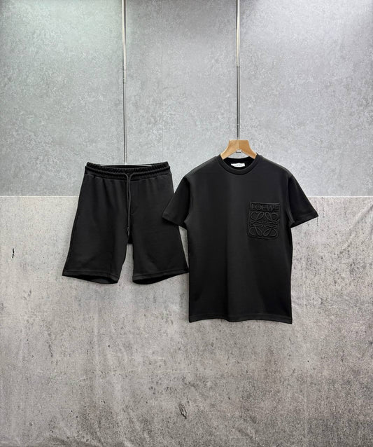 Loewe Relaxed Fit Anagram Embroidery Pocket Short Sleeve T-Shirts & Shorts Set in Black Color Men's Reps Sale UK Best Quality AAA Replica
