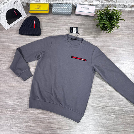 Prada Red and White Logo Patch on the Chest Crewneck Men's Women's Jumpers in Different Colors Reps UK Best Quality AAA Replica