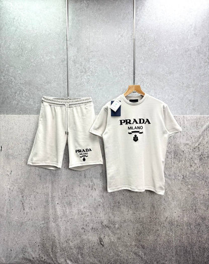 Prada Milano Logo Print Men's T-Shirts & Shorts Set in Different Colors Reps UK Best Quality Sale AAA Replica