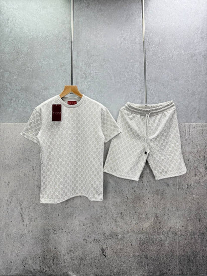 Gucci GG Monogram Logo Men's T-Shirts & Shorts Set in 2 Colors Reps UK Best Quality Sale AAA Replica