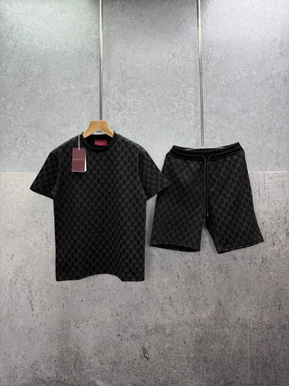 Gucci GG Monogram Logo Men's T-Shirts & Shorts Set in 2 Colors Reps UK Best Quality Sale AAA Replica