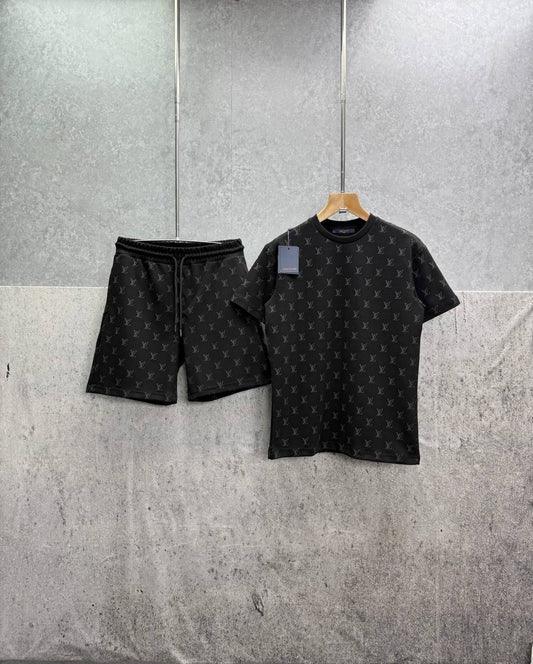 Louis Vuitton Monogram Embellished Men's T-Shirts & Shorts Set in 2 Colors Reps UK Best Quality Sale AAA Replica