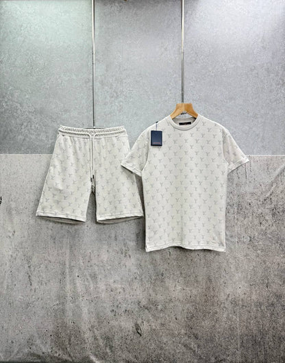Louis Vuitton Monogram Embellished Men's T-Shirts & Shorts Set in 2 Colors Reps UK Best Quality Sale AAA Replica
