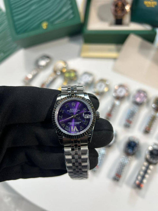 Rolex Lady-Datejust Aubergine Purple Roman Dial Fluted Bezel Silver Jubilee Bracelet Women's Watch Reps Sale UK Best Quality AAA Replica
