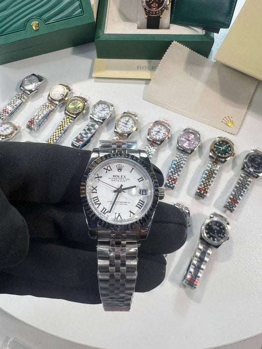 Rolex Lady-Datejust White Roman Dial Fluted Bezel & Silver Jubilee Bracelet Women's Watch Reps Sale UK Best Quality AAA Replica