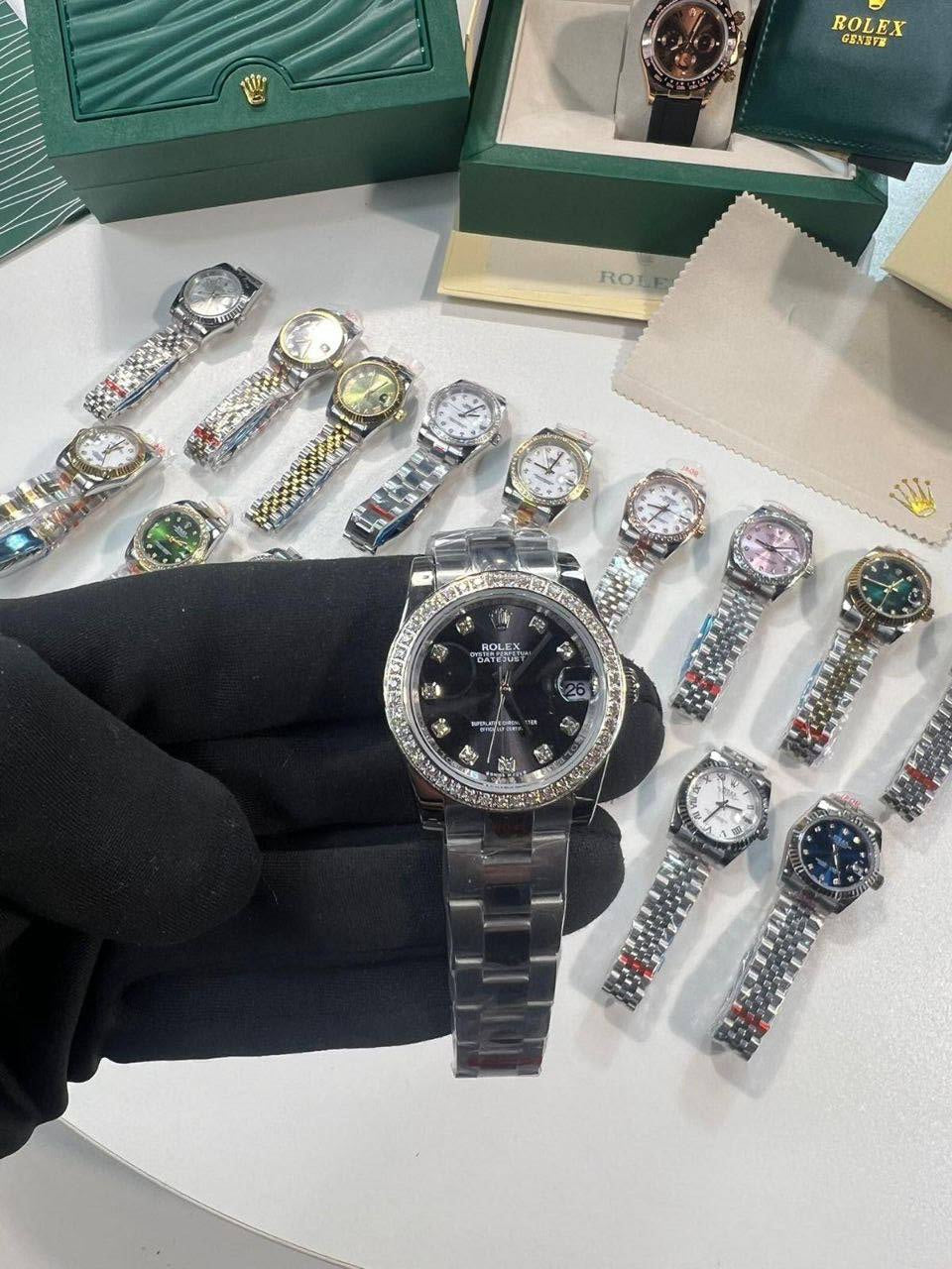 Rolex Lady-Datejust Black Diamond Dial & Bezel Silver Jubilee Bracelet Women's Watch Reps Sale UK Best Quality AAA Replica