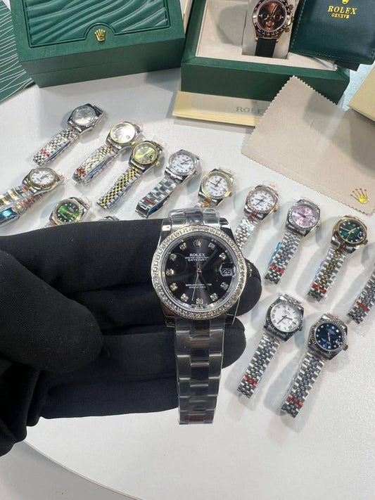 Rolex Lady-Datejust Black Diamond Dial & Bezel Silver Jubilee Bracelet Women's Watch Reps Sale UK Best Quality AAA Replica