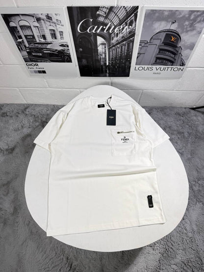 Fendi Logo Print Zip Pocket T-Shirt in Different Colors Men's Women's Reps UK Best Quality AAA Replica