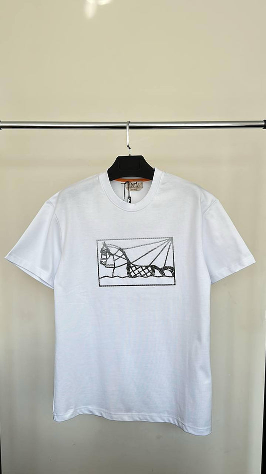 Hermes Horse Embroidery Cotton Men's Women's T-Shirts in 2 Colors Reps UK Best Quality AAA Replica