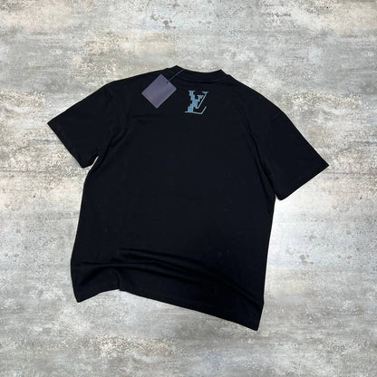 Louis Vuitton Embroidered Blue Signature T-Shirts in Black Color Men's Women's Reps Sale UK Best Quality AAA Replica