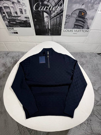 Louis Vuitton Half-Zip Cashmere-Wool Blend Men's Jumpers in Navy Reps UK Best Quality AAA Replica