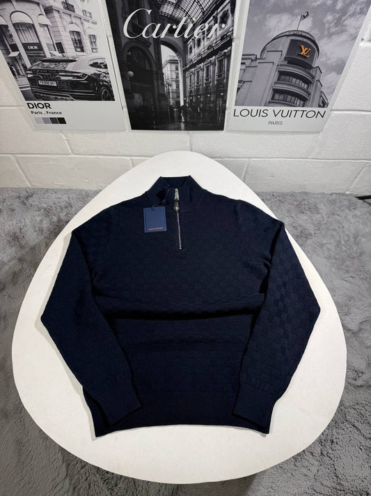 Louis Vuitton Half-Zip Cashmere-Wool Blend Men's Jumpers in Navy Reps UK Best Quality AAA Replica