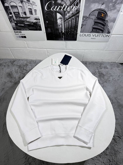 Prada Triangle Logo on the Chest Men's Women's Jumper in White Color Reps UK Best Quality AAA Replica
