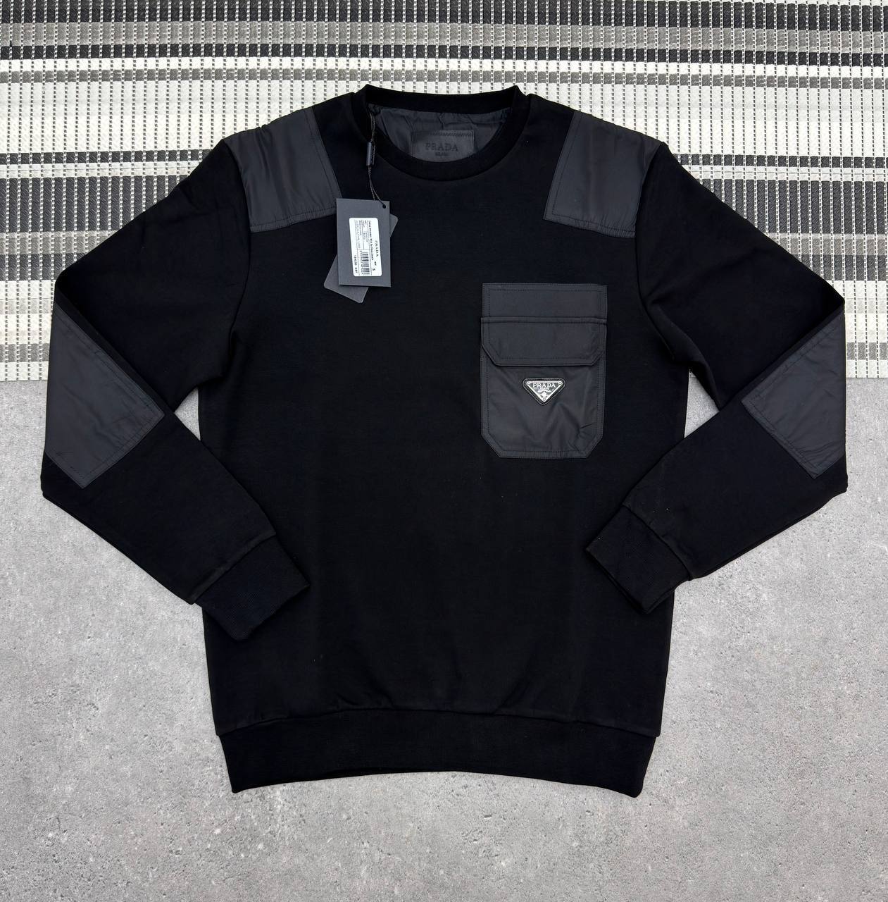 Prada Men's Re-Nylon Flap-Pocket Cotton Men's Women's Jumper in Black Color Reps UK Best Quality AAA Replica