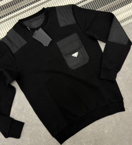 Prada Men's Re-Nylon Flap-Pocket Cotton Men's Women's Jumper in Black Color Reps UK Best Quality AAA Replica