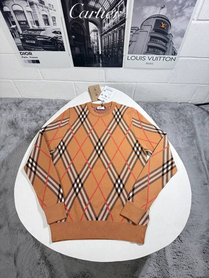 Burberry Check Wool-Blend Men's Women's Jumper in Brown Color Reps UK Best Quality AAA Replica