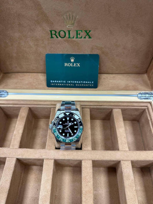 Rolex GMT-Master II Men's Watch Green and Black Bezel Crown Placement Silver Bracelet UK Replica AAA Best Quality Reps