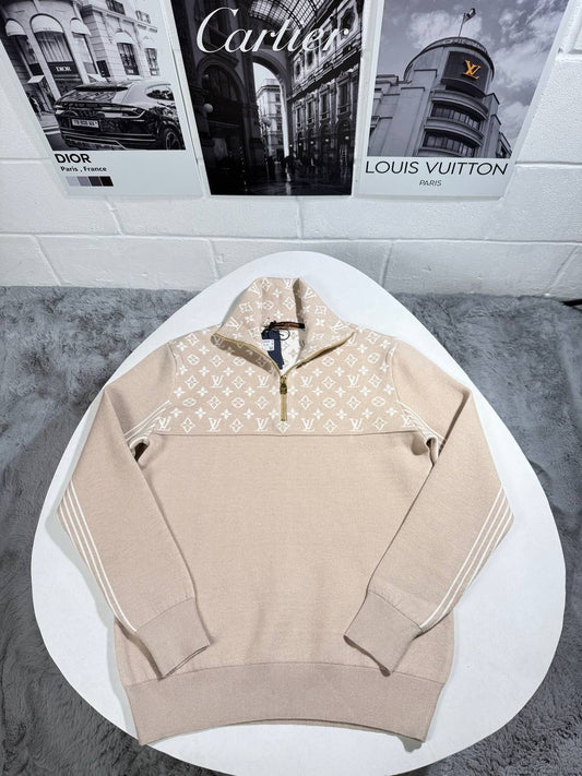 Louis Vuitton Ribbed Wool Half-Zip Men's Women's Jumpers in Beige Color Reps UK Best Quality AAA Replica