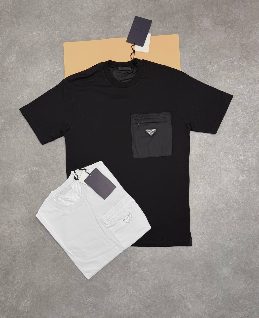Prada Cotton Triangle Logo on Pocket T-Shirts Men's Women's in 2 Colors Reps UK Best Quality AAA Replica