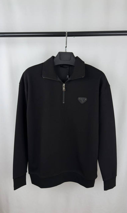 Prada Enameled Metal Triangle Logo Cotton Half-Zip Jumpers Men's Women's in Different Colors Reps UK Best Quality AAA Replica