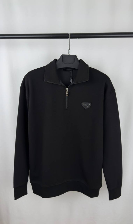 Prada Enameled Metal Triangle Logo Cotton Half-Zip Jumpers Men's Women's in Different Colors Reps UK Best Quality AAA Replica