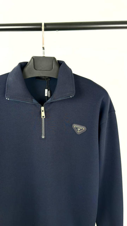Prada Enameled Metal Triangle Logo Cotton Half-Zip Jumpers Men's Women's in Different Colors Reps UK Best Quality AAA Replica