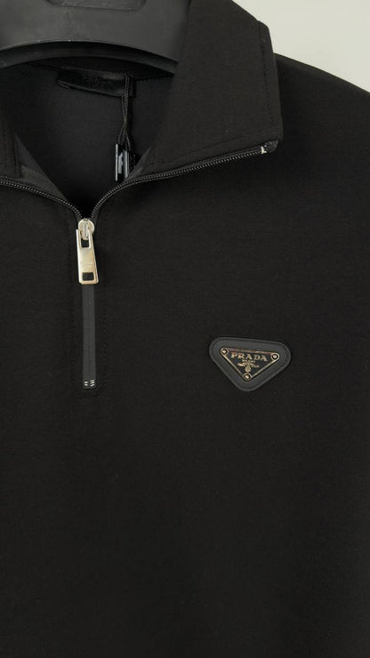 Prada Enameled Metal Triangle Logo Cotton Half-Zip Jumpers Men's Women's in Different Colors Reps UK Best Quality AAA Replica