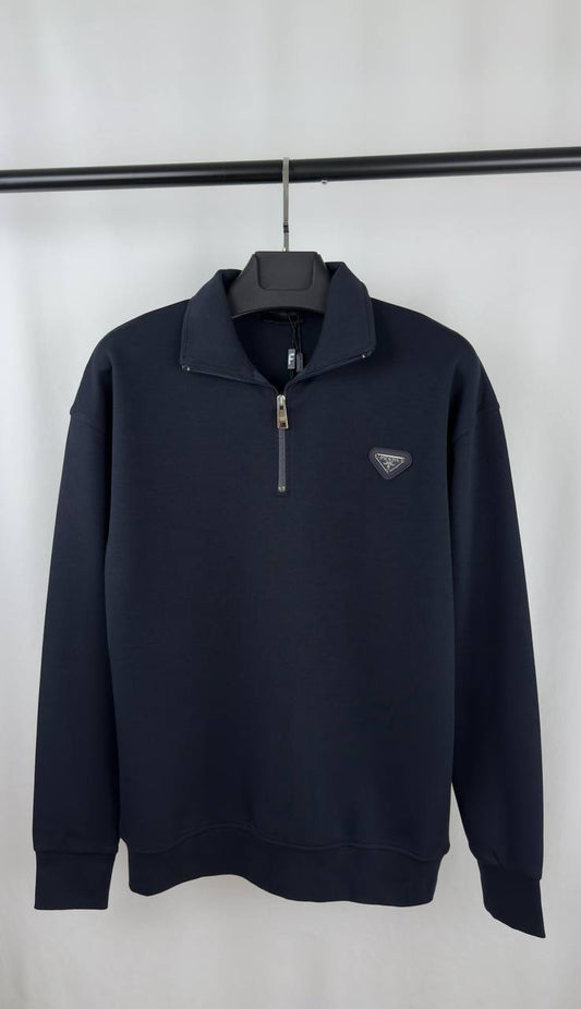 Prada Enameled Metal Triangle Logo Cotton Half-Zip Jumpers Men's Women's in Different Colors Reps UK Best Quality AAA Replica