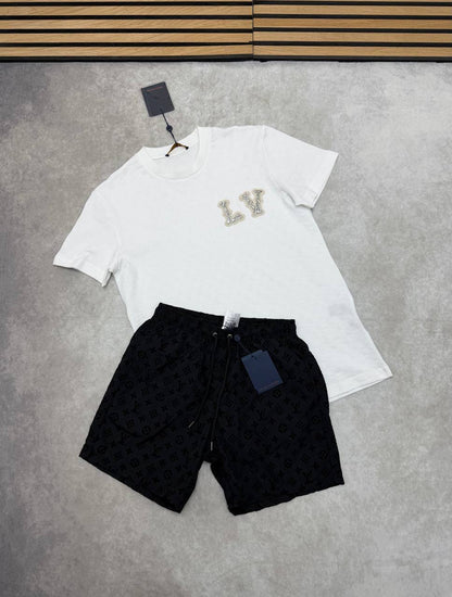 Louis Vuitton Organic Cotton Embellished Short-Sleeved T-Shirts & Shorts Set in Different Colors Men's Reps Sale UK Best Quality AAA Replica