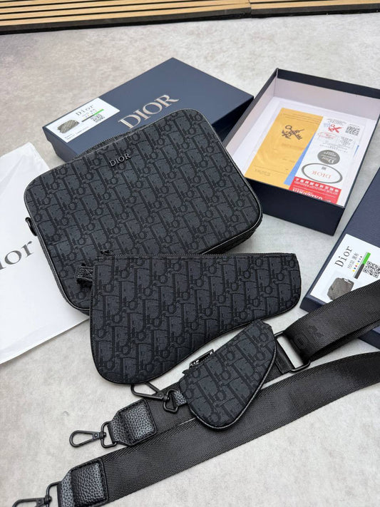 Dior Oblique Jacquard Black Saddle Triple Pouch Messenger Men's Bag Reps Sale UK Best Quality AAA Replica