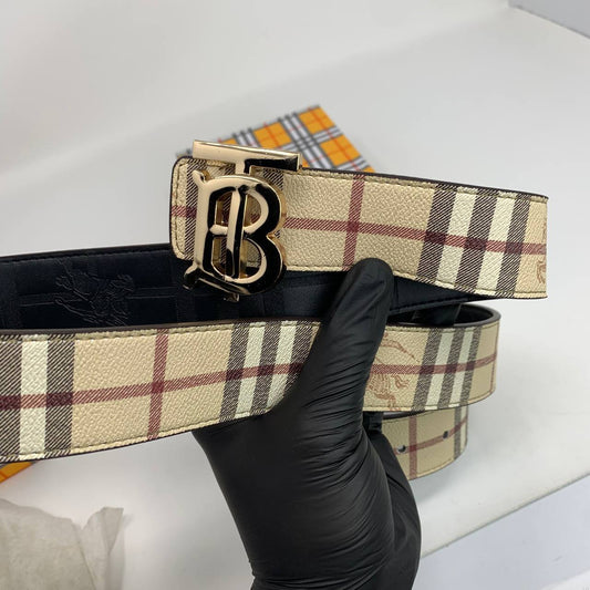 Burberry Reversible Check TB Vintage Check Golden Buckle Belt Reps Sale UK Best Quality AAA Replica
