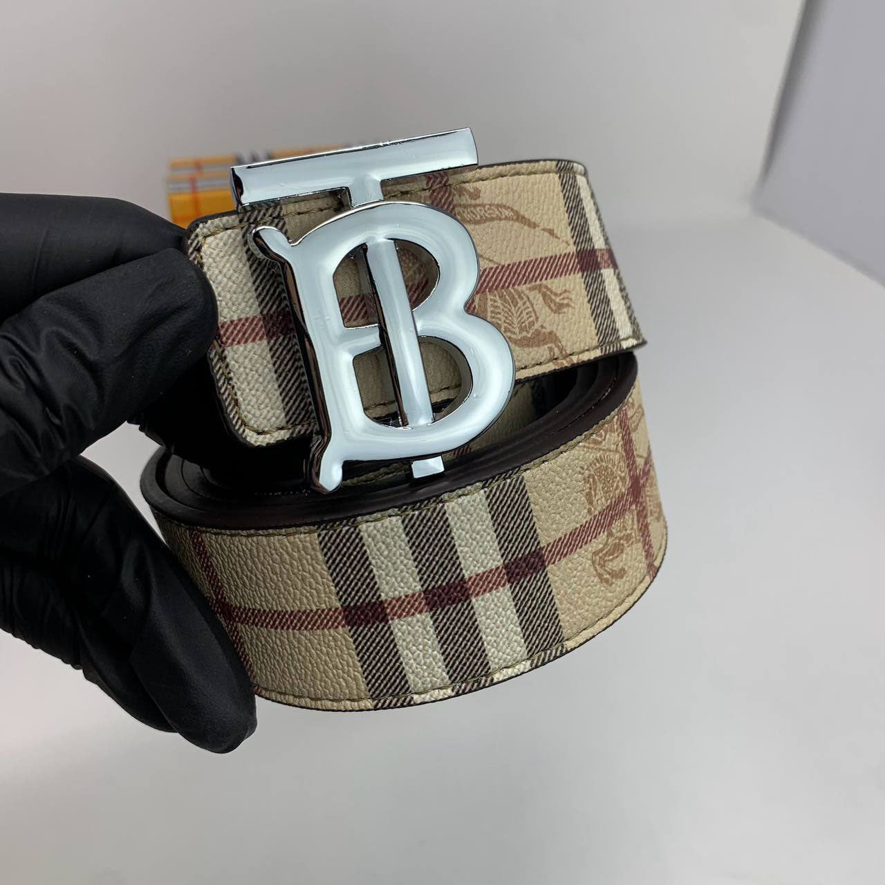 Burberry Reversible Check TB Vintage Check Silver Buckle Belt Reps Sale UK Best Quality AAA Replica