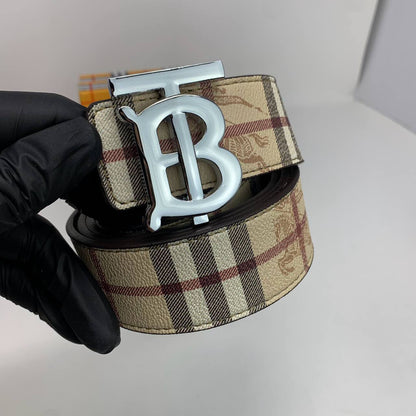 Burberry Reversible Check TB Vintage Check Silver Buckle Belt Reps Sale UK Best Quality AAA Replica