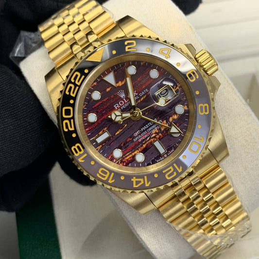 Rolex GMT-Master II 126718GRNR-0002 Men's Watch Tiger Iron Dial Yellow Gold Jubilee Bracelet Reps Sale UK Best Quality AAA Replica
