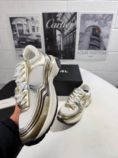 Chanel Fabric Laminated Calfskin Stretch CC in "Golden-Tone" Women's Trainers Reps Sale UK Best Quality AAA Replica