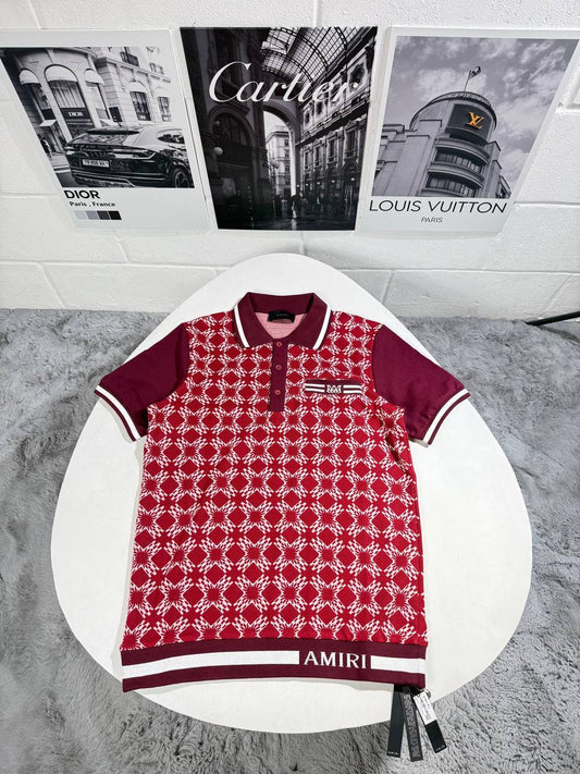 Amiri MA Quad Knit Logo Patch Polo Shirts Men's in Burgundy/Red Color Reps UK Sale Best Quality AAA Replica