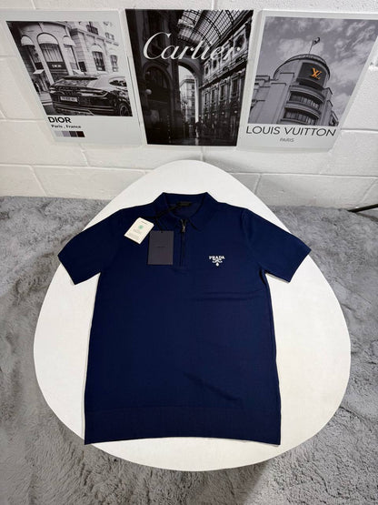 Prada Embroidered Logo Half-Zip Polo Shirts Men's in 2 Colors Reps Sale UK Best Quality AAA Replica