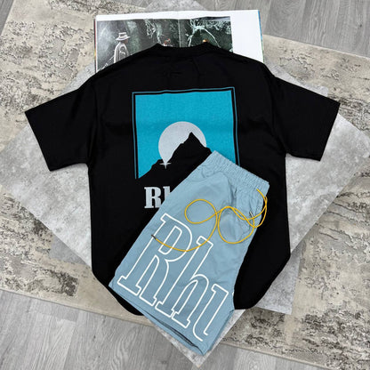 Rhude Moonlight Logo Short-Sleeve T-Shirts & Shorts Set in Different Colors Men's Reps Sale UK Best Quality AAA Replica