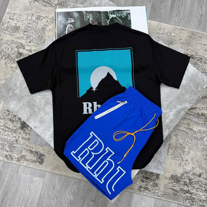 Rhude Moonlight Logo Short-Sleeve T-Shirts & Shorts Set in Different Colors Men's Reps Sale UK Best Quality AAA Replica