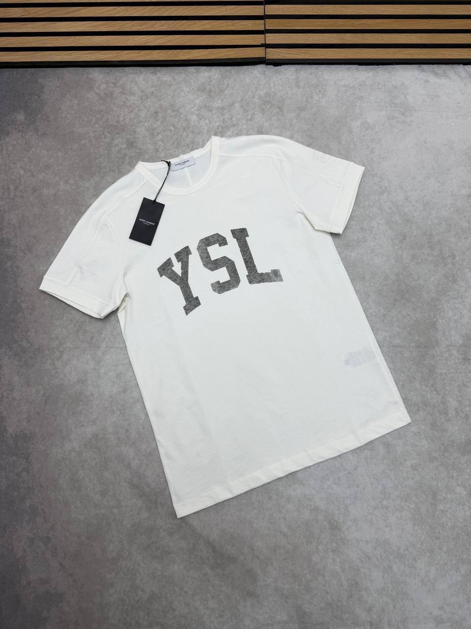 Saint Laurent YSL logo varsity graphic AAA replica t-shirt UK — men's women's 2 colours designer reps