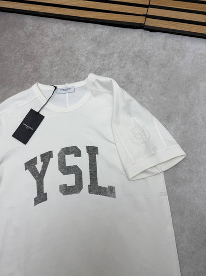 Saint Laurent YSL Logo Varsity Graphic Men's Women's T-Shirt in 2 Colors Reps Sale UK Best Quality AAA Replica