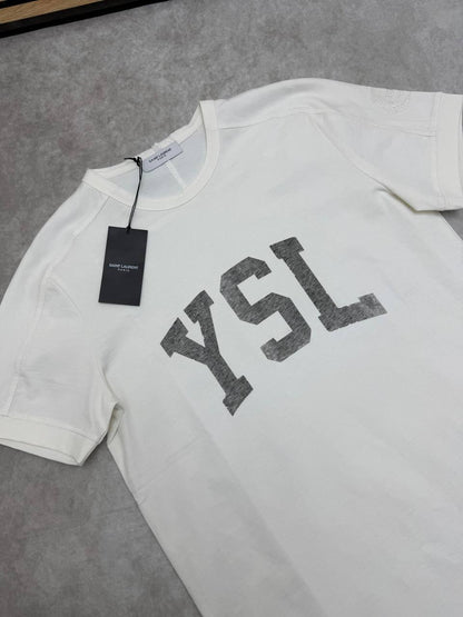 Saint Laurent YSL Logo Varsity Graphic Men's Women's T-Shirt in 2 Colors Reps Sale UK Best Quality AAA Replica